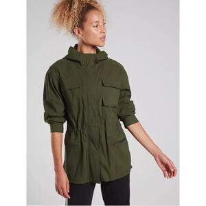 Athleta Outpost Jacket Coat Size XS Tuscan Olive Green Hooded Zip Work Travel